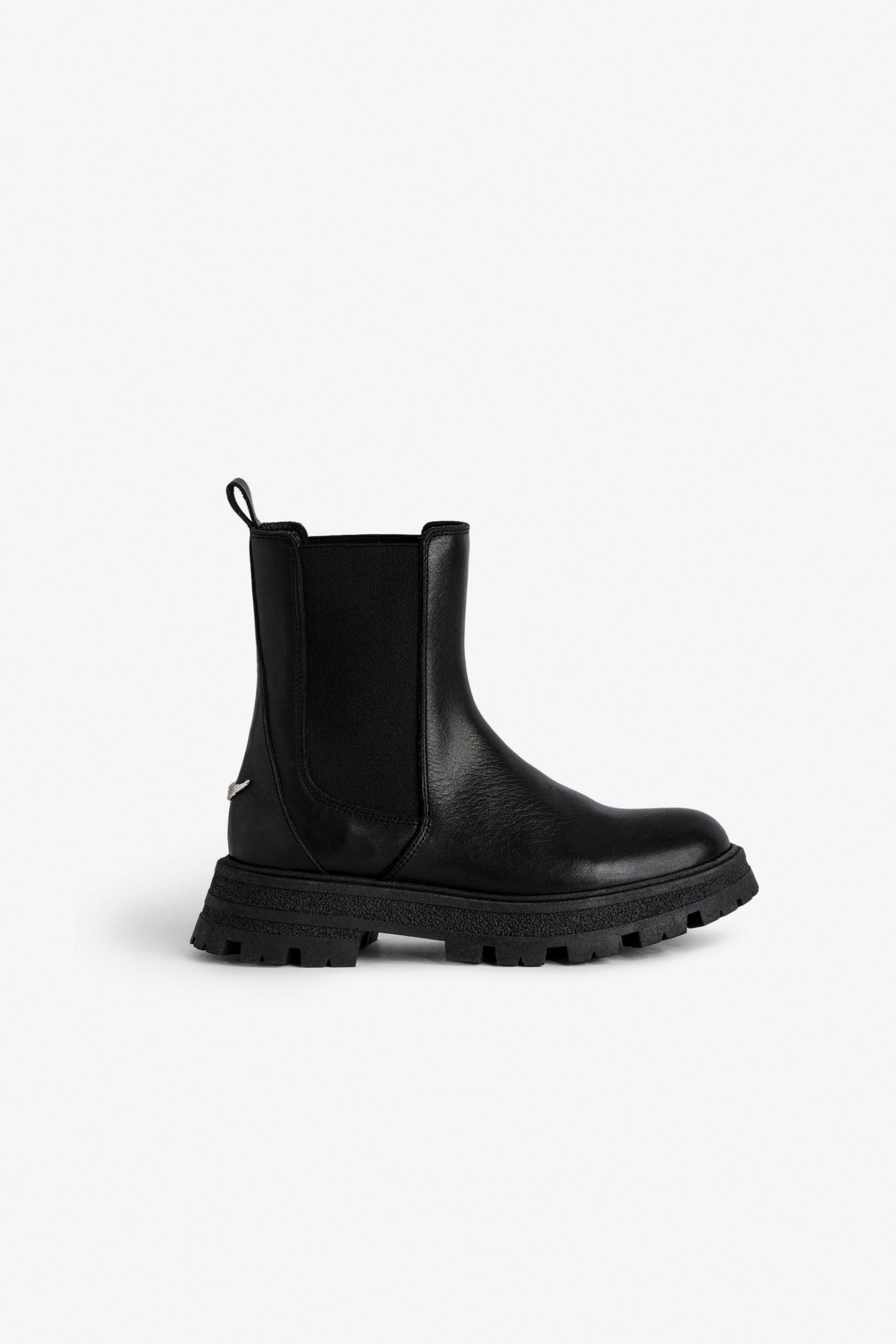 Chelsea Girls’ Boots Girls’ black smooth leather Chelsea boots with wings.