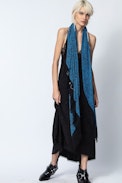 Foulard Delta Je M'en Fous - Foulard bleu femme à message