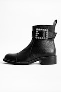 Stiefeletten Empress Buckle - Schwarze mittelhohe Damenstiefeletten mit Strassverzierung