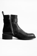 Stiefeletten Empress Buckle - Schwarze mittelhohe Damenstiefeletten mit Strassverzierung