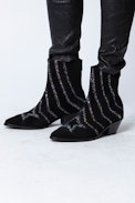 Bottines Tyler Star - Bottines noires femme en cuir suédé agrémentées de strass