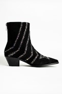 Bottines Tyler Star - Bottines noires femme en cuir suédé agrémentées de strass