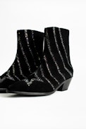 Bottines Tyler Star - Bottines noires femme en cuir suédé agrémentées de strass