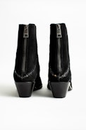 Bottines Tyler Star - Bottines noires femme en cuir suédé agrémentées de strass