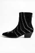 Bottines Tyler Star - Bottines noires femme en cuir suédé agrémentées de strass