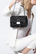 Bolso Ziggy Velvet Bowie - Bolso negro acolchado de terciopelo para mujer