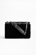 Bolso Ziggy Velvet Bowie - Bolso negro acolchado de terciopelo para mujer