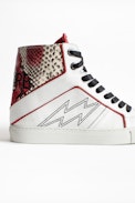 ZV1747 High Flash Wild Sneakers - White leather high-top sneakers.