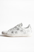 Sneakers ZV1747 Stars Metalic - Baskets blanches femme en cuir agrémentées de strass