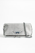 Rock Metallic Jewel Clutch - Women's silver-tone clutch in leather, embellished with beads.