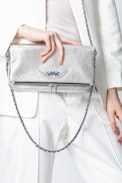 Rock Metallic Jewel Clutch - Women's silver-tone clutch in leather, embellished with beads.