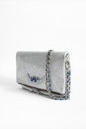 Rock Metallic Jewel Clutch - Women's silver-tone clutch in leather, embellished with beads.