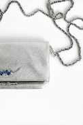 Rock Metallic Jewel Clutch - Women's silver-tone clutch in leather, embellished with beads.