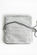 Rock Metallic Jewel Clutch - Women's silver-tone clutch in leather, embellished with beads.