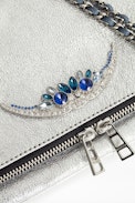 Rock Metallic Jewel Clutch - Women's silver-tone clutch in leather, embellished with beads.