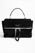 Sac Twin's Zip - Sac noir femme en cuir lisse et cuir suédé