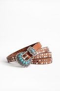 Ceinture Hanna Studs - Ceinture camel en cuir femme