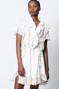 Robe Rank - Robe blanche femme, asymétrique et volants.