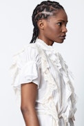 Robe Rank - Robe blanche femme, asymétrique et volants.