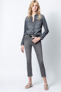 Chemise Thelma Denim - Chemise grise femme, à strass.