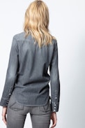 Chemise Thelma Denim - Chemise grise femme, à strass.