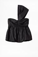 Trip Show Top - Women’s black cropped top with asymmetric sleeves