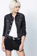 Kioky Punk Strass Jacket - Women’s black jacket with rhinestones.