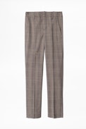 Pantalon Posh Check - Pantalon droit marron femme, imprimé.