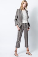 Pantalon Posh Check - Pantalon droit marron femme, imprimé.