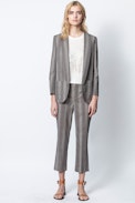 Pantalon Posh Check - Pantalon droit marron femme, imprimé.