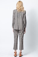 Pantalon Posh Check - Pantalon droit marron femme, imprimé.