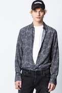Stan Shirt - Men’s black shirt, cashmere motif.