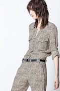 Leo Print Jumpsuit - Women’s leopard-print jumpsuit.