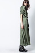 Ray Satin Dress - Women’s long khaki dress.