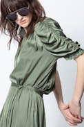 Ray Satin Dress - Women’s long khaki dress.