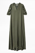 Ray Satin Dress - Women’s long khaki dress.