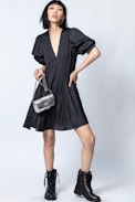 Vestido Royas de satén - Vestido negro de satén para mujer.