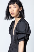 Vestido Royas de satén - Vestido negro de satén para mujer.