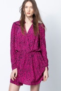 Reveal Leo Print Dress - Women’s short pink leopard-print dress.