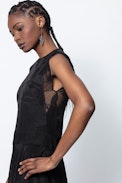 Rage Jac Leo Silk Dress - Women's silk short-sleeved long dress.