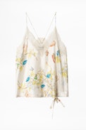 Caraco Soie Chris Blossom - Caraco beige femme, imprimé.