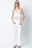 Caraco Soie Chris Blossom - Caraco beige femme, imprimé.