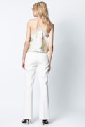 Caraco Soie Chris Blossom - Caraco beige femme, imprimé.