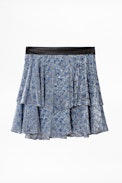 Jupe Jim Velours Devore - Jupe courte bleue femme, à volants.