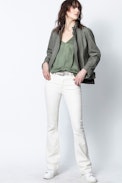 Lapo Leather Stone Washed Jacket - Women’s khaki leather jacket.
