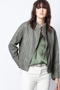 Lapo Leather Stone Washed Jacket - Women’s khaki leather jacket.