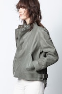 Lapo Leather Stone Washed Jacket - Women’s khaki leather jacket.