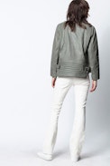Lapo Leather Stone Washed Jacket - Women’s khaki leather jacket.