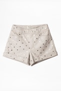 Short Scott Cuir - Short blanc femme, en cuir, à clous.