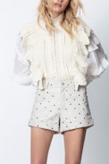 Short Scott Cuir - Short blanc femme, en cuir, à clous.